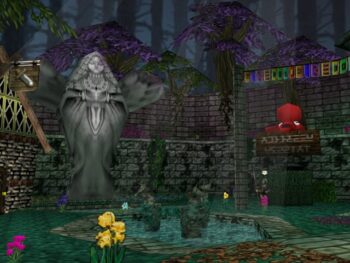 An image of Hylia's Garden showcasing Hylia's statue and the octorok entrance for the shooting gallery