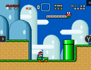 Mario falling off of platform, gray platform visible