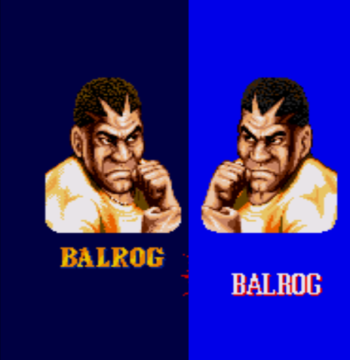 Comparison: Balrog Special Champion Edition versus Turbo Bootleg colors hack. Here is the difference in the hair color to due it uses diferent shared color palete than the Special Champion Edition official rom.